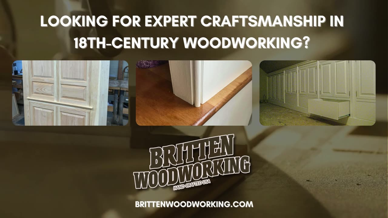 A frame from a Britten Woodworking social reel — a hand-crafted wood piece with the brand's title-card styling
